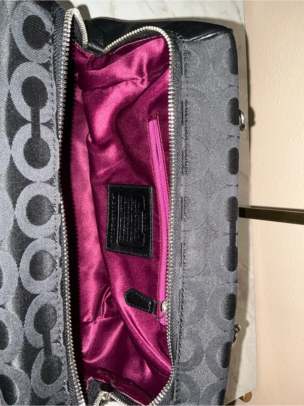 Coach Madison Op Art Sateen Madeline Satchel with Silver Hardware. (EUC)